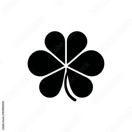 Black Five-Leaf Clover Silhouette Icon - Rare Symbol of Extraordinary Good Luck, Fortune, and Prosperity on White Background