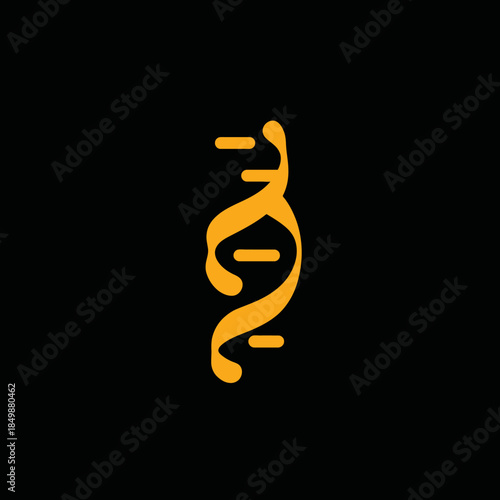 Stylized golden DNA double helix structure on black background, representing genetics, biology, science, and innovation