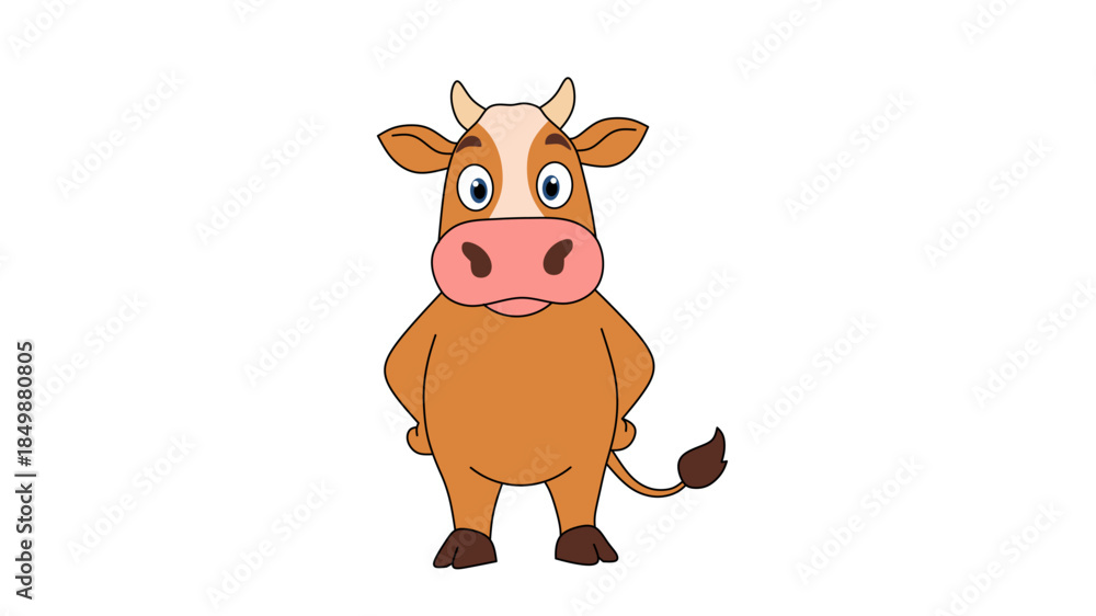 Fototapeta premium Cute Line Art Brown Cow Standing Animal Farm Illustration