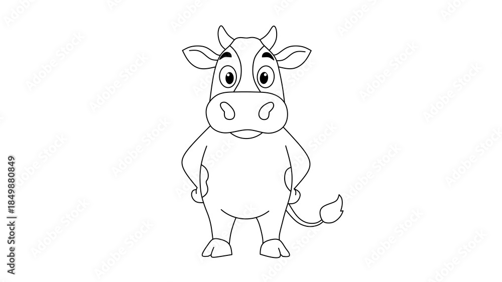 Obraz premium Simple Outline Cartoon Cow Standing Pose Animal Illustration