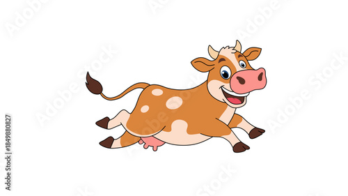 Cheerful Cartoon Running Cow Cute Animal Illustration for Kids Design