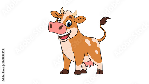 Cheerful Cartoon Style Brown and White Dairy Cow Animal Illustration