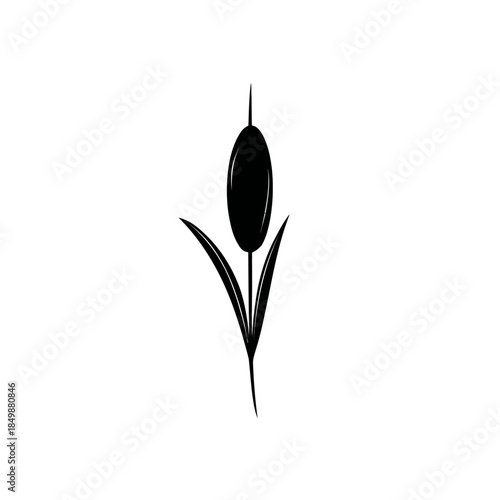 Cattail Plant Silhouette Vector Icon. Simple black illustration of a reed grass for wetland, marsh, and nature designs on white background.