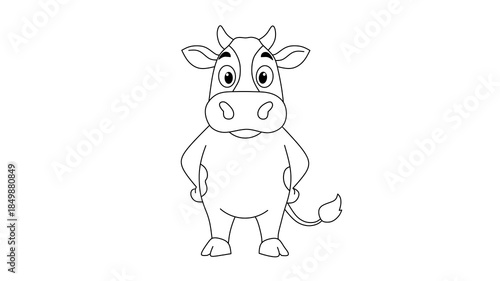 Simple Outline Cartoon Cow Standing Pose Animal Illustration