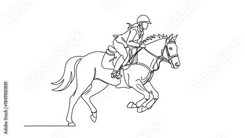 Equestrian woman riding horse in dynamic motion with elegance