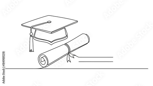 Graduation cap and diploma symbolizing academic achievement and success