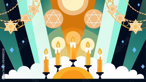 Illuminated menorah with star of david