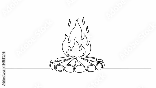 Warm campfire burning with flames on wooden logs in nature