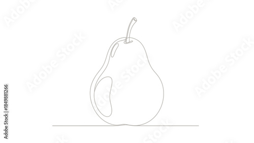 Simple line drawing of a pear with stem on white background