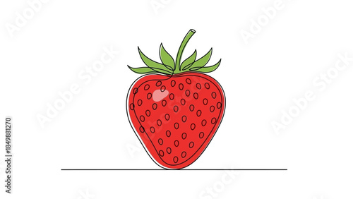 Vibrant strawberry with green leaves on white background
