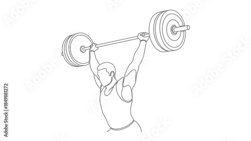 Man lifting heavy barbell with weights in dynamic motion