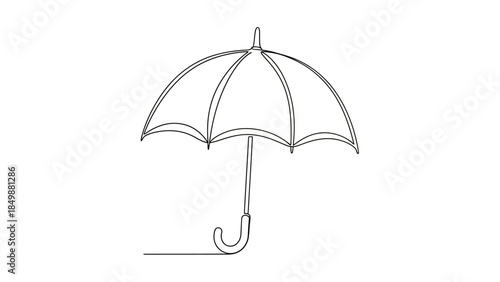 Elegant black umbrella standing alone in minimalist setting