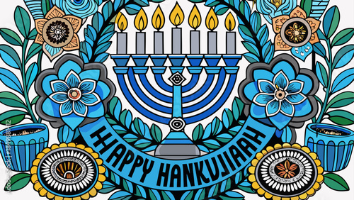 Celebrating hanukkah with colorful menorah