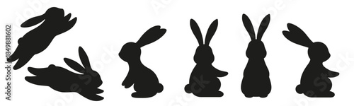 Easter bunny silhouettes set, rabbit icons collection for spring holiday design, vector