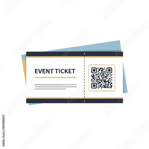 Graphic illustration of a white event ticket with a QR code on a colorful background, conveying a valentine romantic theme in a modern style.