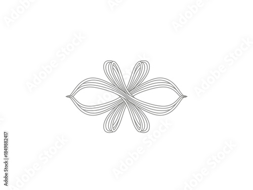 Gray stylized symmetrical abstract design resembling intertwined ribbons or a flower