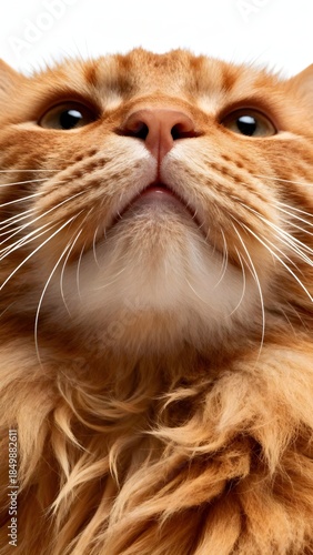 A domestic cat looks up