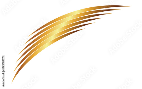 Luxurious Golden Metallic Abstract Brush Strokes and Shiny Flowing Lines Isolated on White Background for Premium Beauty and Hair Care Branding