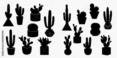 Collection of various potted cactus and succulent plant silhouettes in different shapes and sizes.
