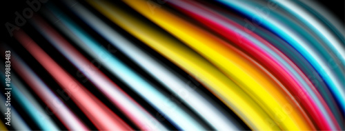 Abstract colorful lines curve dynamically. Bright hues blend, creating vibrant visual impact. Minimalist design, modern aesthetic.