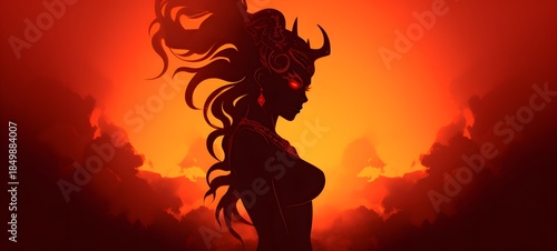 silhouette of Queen Tengu ifrit ,generative AI