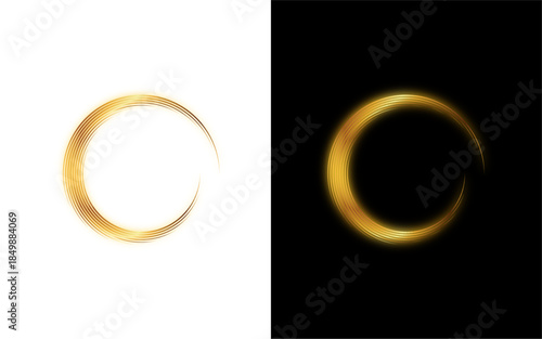 Luxury Golden Circular Brush Stroke Frame Isolated on Black and White Backgrounds