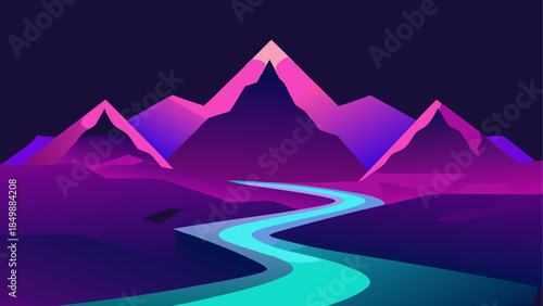 Illustration of mountains and a winding river view