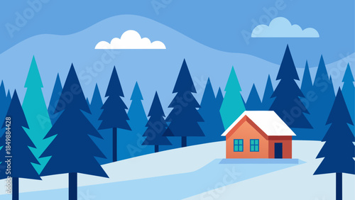 A winter landscape with house and trees in the snow