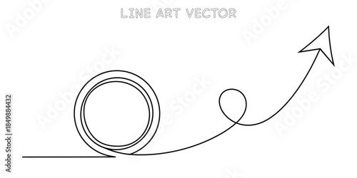 Continuous line drawing of an arrow moving upwards from a circular path. Symbolizing progress, growth, and forward momentum in business development and success. Vector illustration