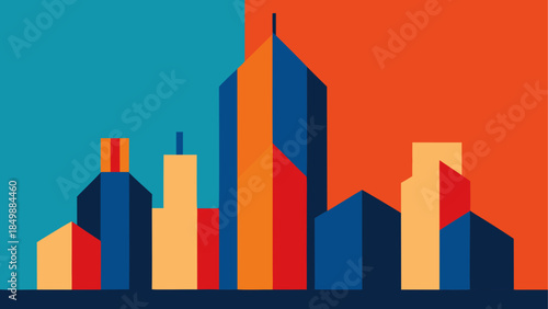 Abstract cityscape with colorful geometric buildings