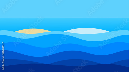 Illustration of ocean waves with islands in distance