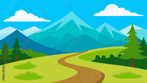 Scenic mountain landscape with winding path and trees