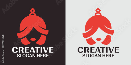 Abstract creative woman head logo template design. Modern minimalist female face icon for beauty, fashion, or branding. Stylish graphic identity concept. Vector illustration