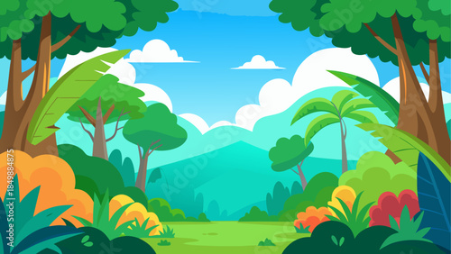 Cuadro en lienzo Illustration of a lush jungle landscape with trees