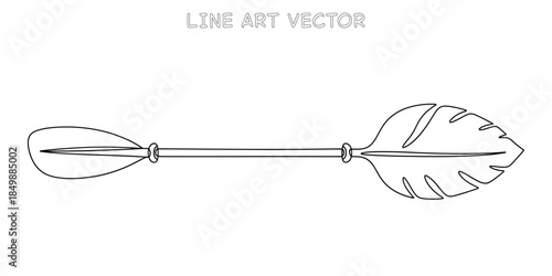 Minimalist line art drawing of a paddle with a decorative leafshaped blade. Perfect for nature, adventure, or water sport themes. Vector illustration