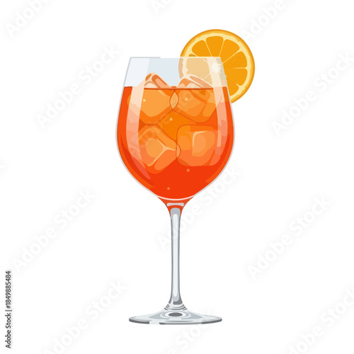 Italian Aperol Spritz Cocktail with Orange Slice Vector Illustration