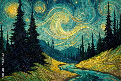 Wallpaper Mural Swirls of Stars Above a Serene Landscape Torontodigital.ca