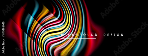 Abstract colorful waves, dynamic lines, modern design. Black background emphasizes vibrant hues, creating visual impact.