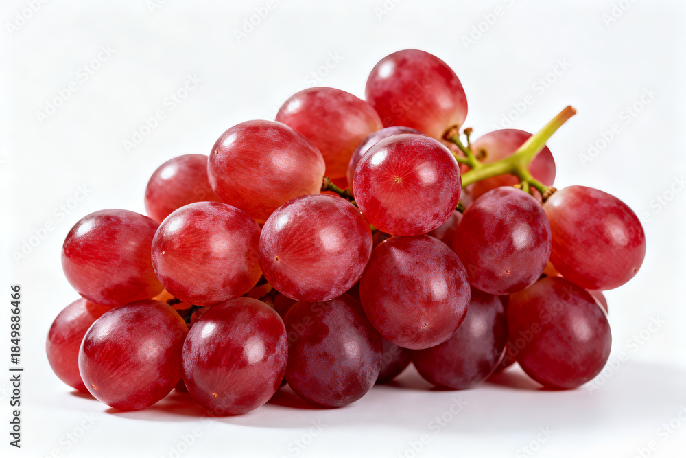 Fototapeta premium Fresh ripe grapes with a natural glossy texture, isolated on a pure white background and captured in clean studio lighting.