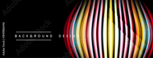 Abstract lines create vibrant, curved shape. Dark background emphasizes colorful design elements. Modern aesthetic.