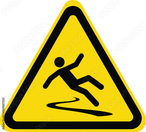 Caution slippery surface warning sign with falling person