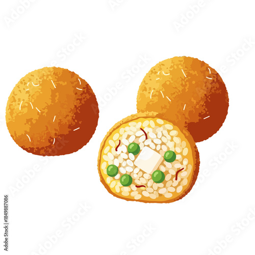Italian Arancini Stuffed Rice Balls with Filling Vector Illustration