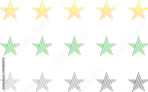 Set of stars rating design elements. Kit of star shapes for ranking interface. Voting symbols from zero to five points. Vector illustration in flat style. Green and half star flat feedback trust icons