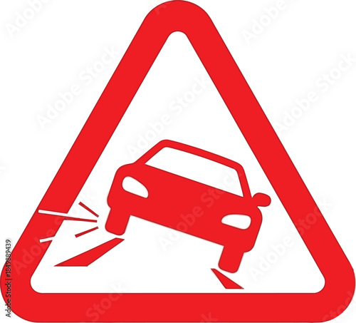 Warning sign of car crash with red triangle and vehicle silhouette