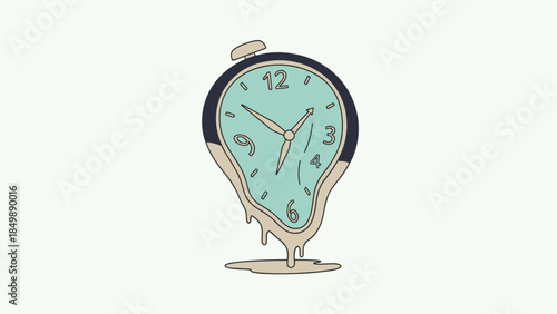 Melting Clock Face on Stand Illustration.