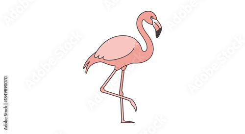 Elegant flamingo standing gracefully on one leg with a charming pink hue and poised stance