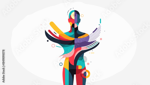Vibrant Abstract Human Figure with Colorful Shapes.