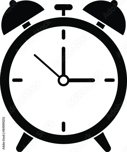 Simple black and white illustration of an alarm clock