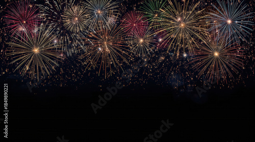 Fuochi d'artificio colorati su sfondo nero. Generative AI