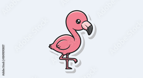 Adorable pink flamingo cartoon character illustration with minimalist design style on white